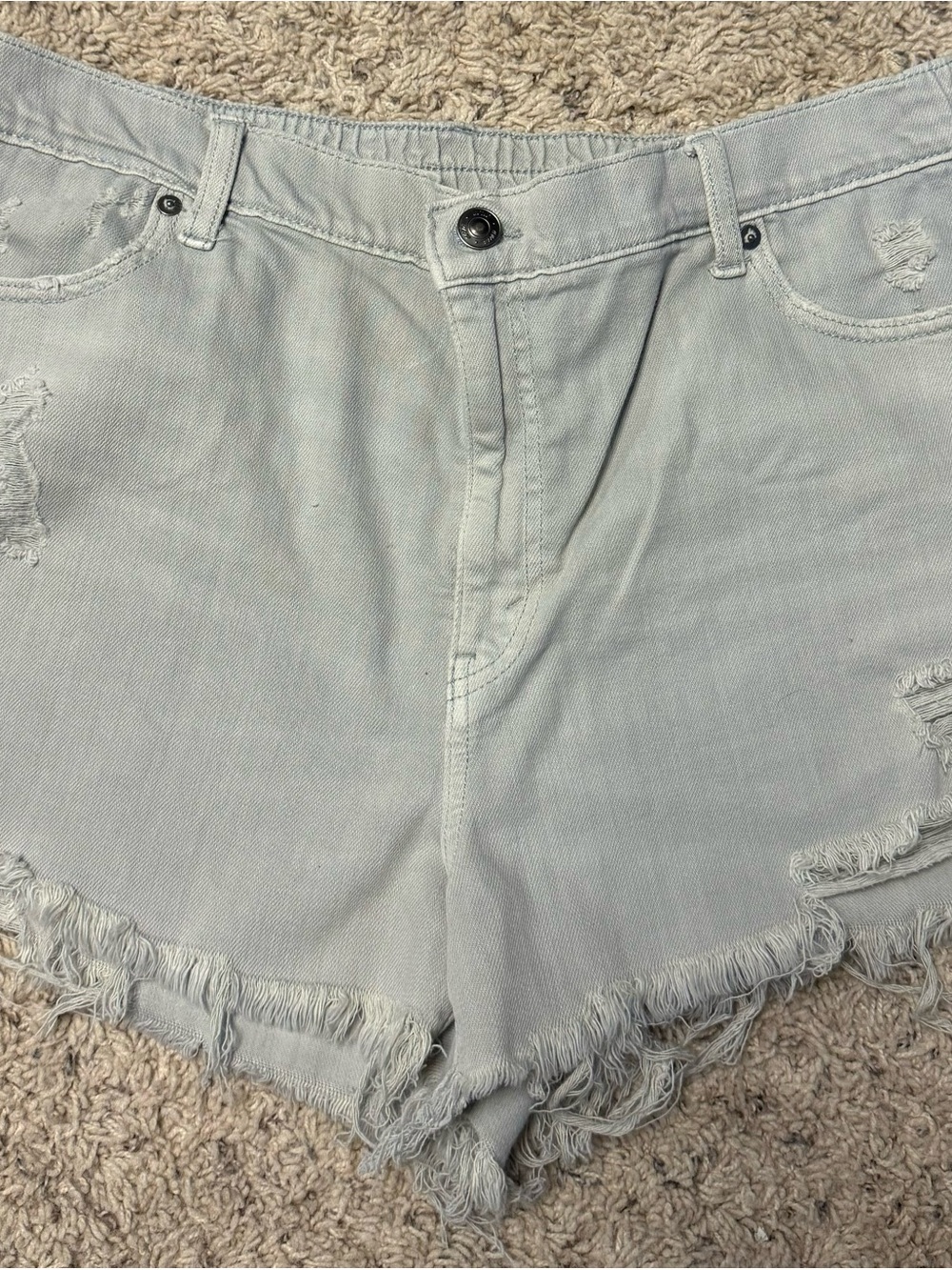 aerie Light Wash Frayed Denim Shorts